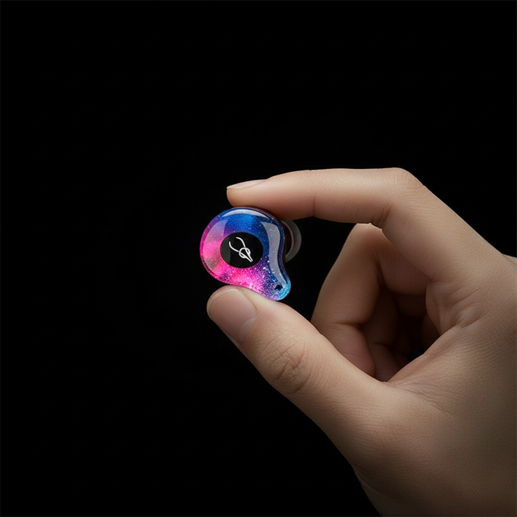 Hand Holding Gradient Earbud Premium