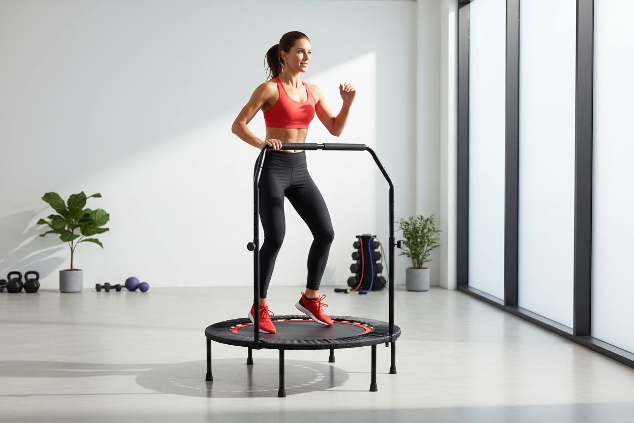 Woman Cardio Training on Trampoline